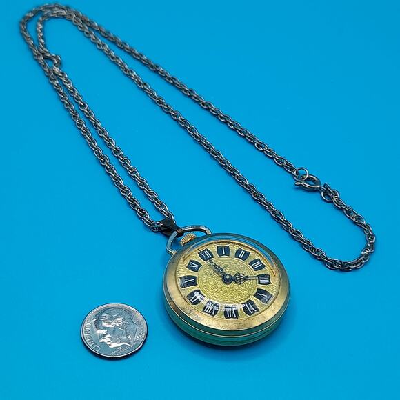 Lucerne Swiss Made Wind Up Gold Watch Pendant Necklace 1960s Vintage main image 9